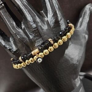 Beaded Evil Eye Bracelet & Gold Bead Bracelet